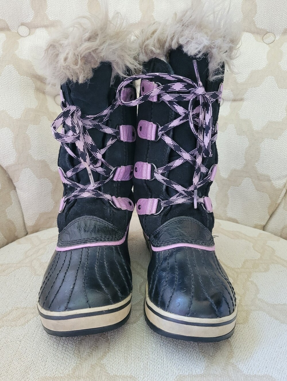 SOREL JOAN OF ARCTIC WINTER BOOTS WATERPROOF LACE UP BLACK PURPLE SIZE 6